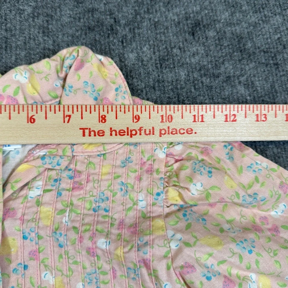 Vintage OshKosh Bgosh Girls Pink Floral Fruit Pintuck Cotton Dress Size 6X USA